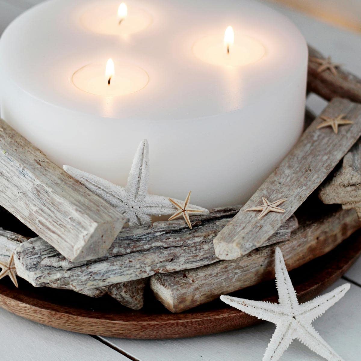EDZARD continuous candle Cornelius (Ø 16 cm, H 9 cm) in white - tea light holder for 3 tea lights, in candle design, lantern for standard tea lights - decorative candles, table decoration, living room decoration