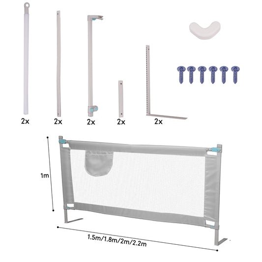 Sinbide bed rail, 150cm/180cm/200cm/220cm children's bed rail, foldable bed guardrail for kids, bedroom accessory for boys and girls (gray, 200cm)