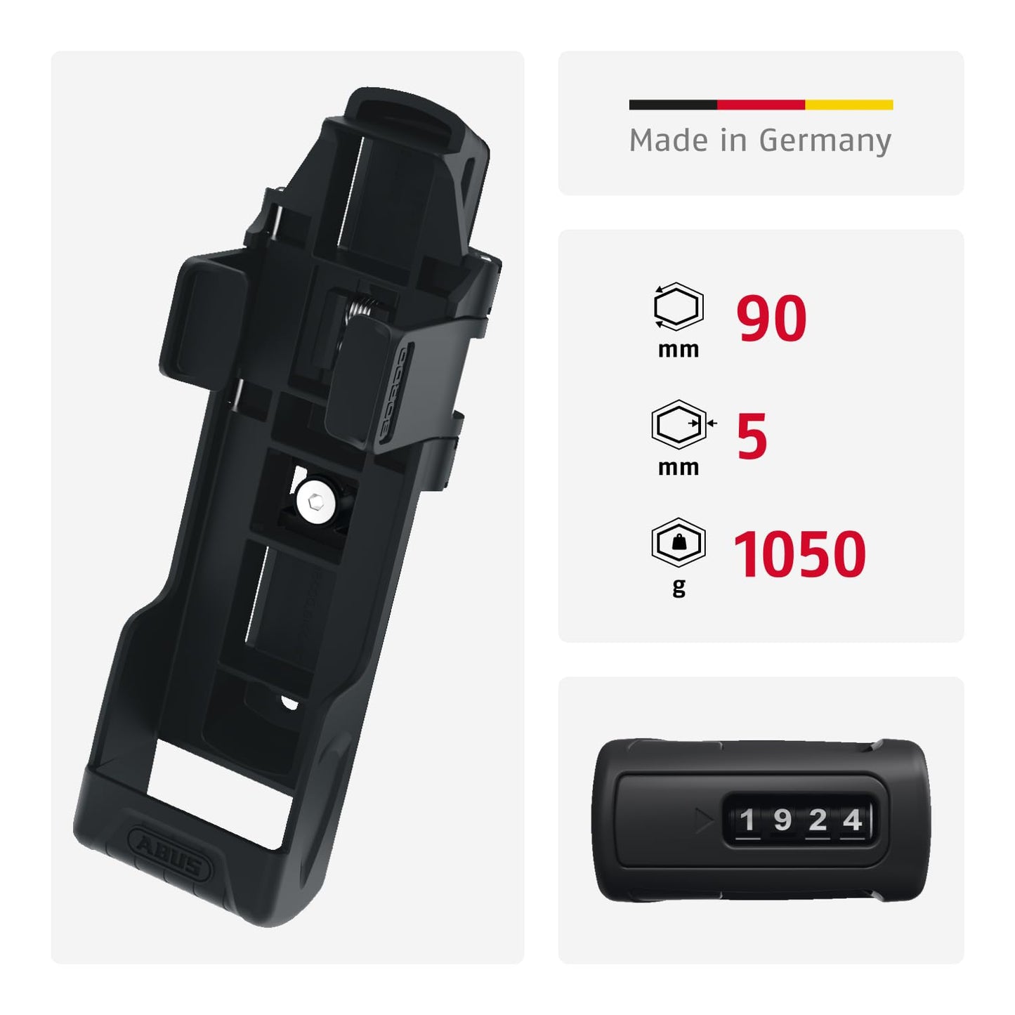 ABUS folding lock Bordo 6000C with SH lock holder - combination lock made of hardened steel - with 4-digit code - ABUS security level 10 - length 90 cm