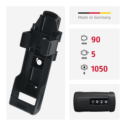 ABUS folding lock Bordo 6000C with SH lock holder - combination lock made of hardened steel - with 4-digit code - ABUS security level 10 - length 90 cm