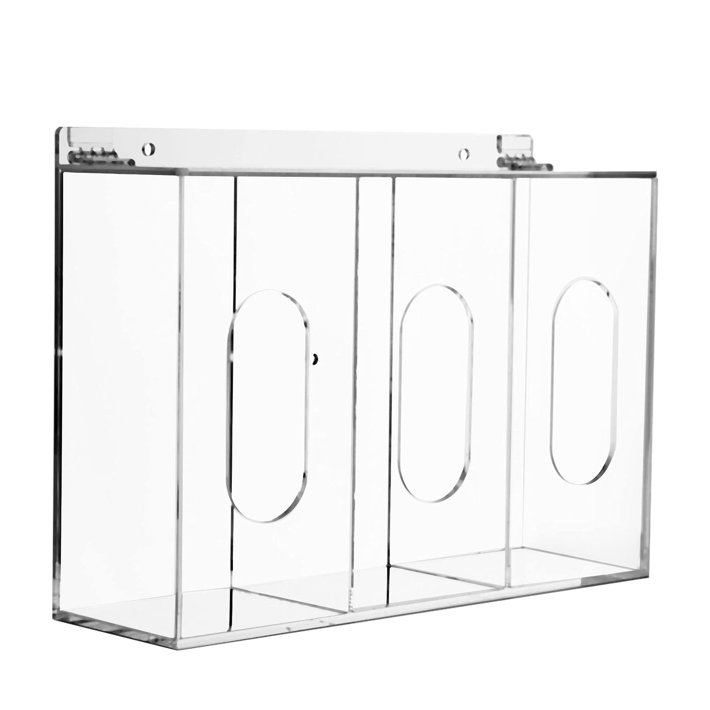 KOEMEHR Acrylic Disposable Face Masks and Glove Dispenser 3-way acrylic storage box with lid, large holder stand, Bouffant Cap Dispenser, can hang on wall and stand on table.