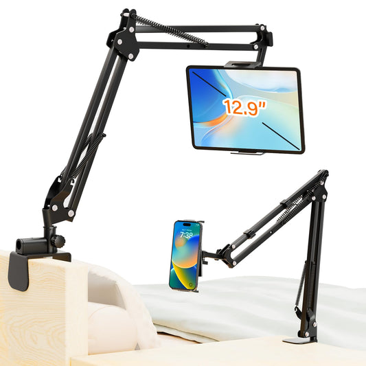 PEYOU Tablet Holder Bed Stand, 360 Degree Rotatable iPad Holder with Stable Carbon Steel, Kindle Holder Bed for Phone/M-Switch, or Other 4.6"-12.9" Devices.