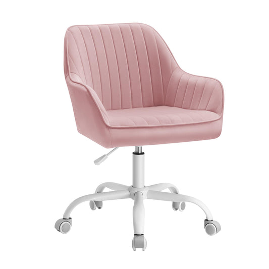SONGMICS Office Chair, Swivel Chair with Velvet Cover, Foam Padding, Height Adjustable, for Home Office, Bar, Pastel Pink OBG012R01