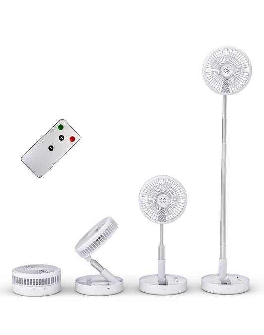 Primevolve Fan with Remote Control, 7200mAh Battery USB Stand Fan Foldable Portable for Outdoor Travel Camping, Quiet Desk Fan for Bedroom Office- White-7.7"