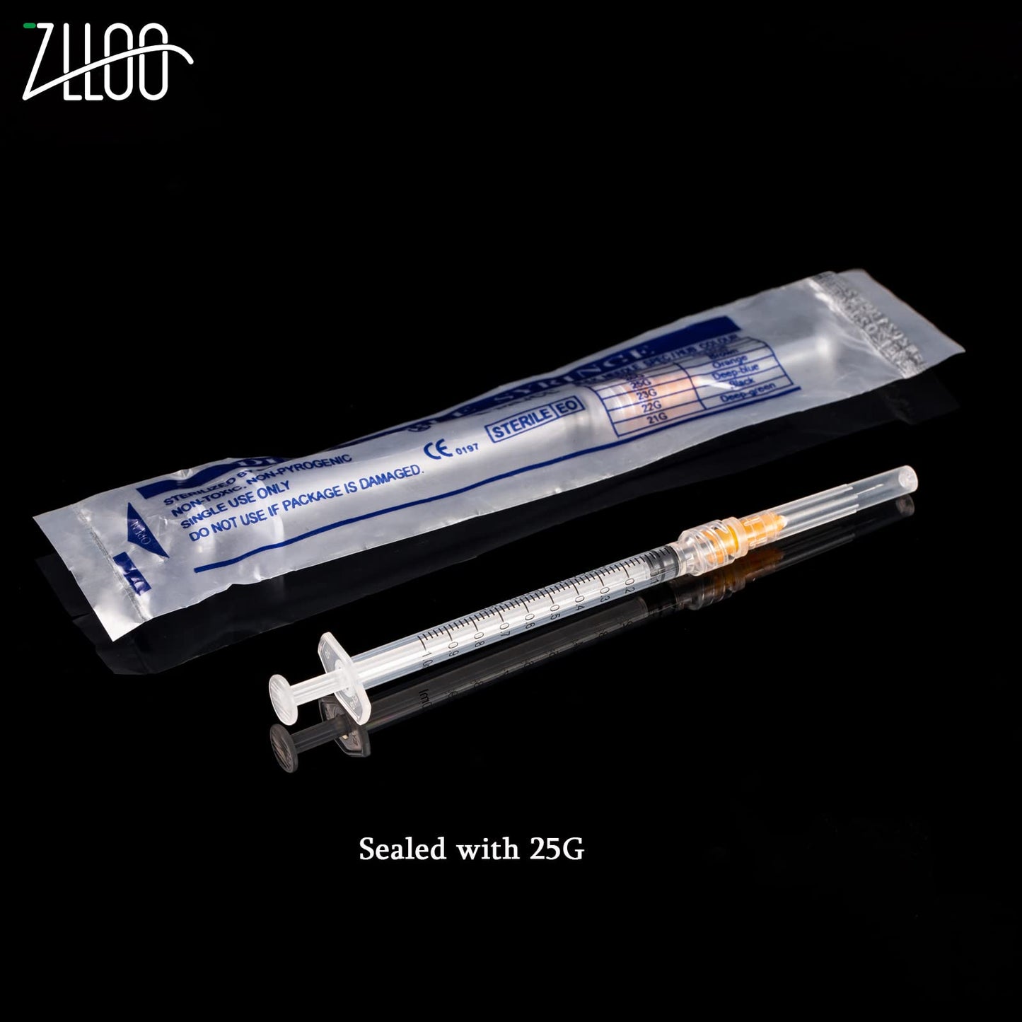 1 ml/cc plastic syringe with 25G-25mm needle, disposable Luer-Lock, individually packaged, easy to use (100 pieces)