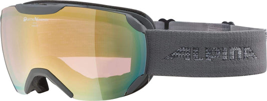 ALPINA PHEOS S QV - Mirrored, self-tinting & contrast-enhancing ski goggles with 100% UV protection for adults, grey, one size