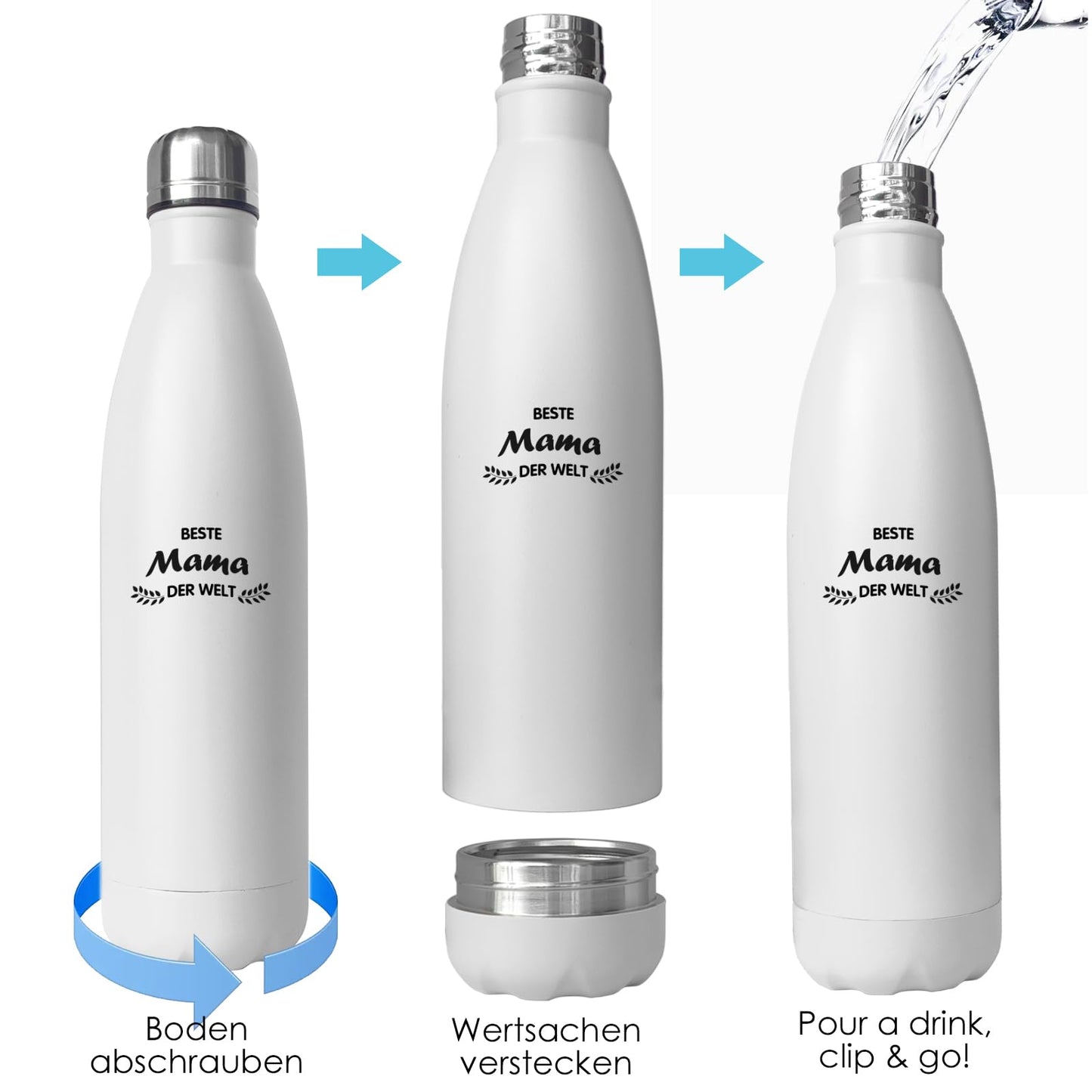 Gifts for Mom Gift, Best Mom in the World - Stainless Steel Water Bottle, Insulated Water Bottle with Storage Box for Headphones, Money, Stash Can Metal Travel Safe for Home, Office, Hotel, Beach