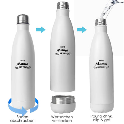 Gifts for Mom Gift, Best Mom in the World - Stainless Steel Water Bottle, Insulated Water Bottle with Storage Box for Headphones, Money, Stash Can Metal Travel Safe for Home, Office, Hotel, Beach