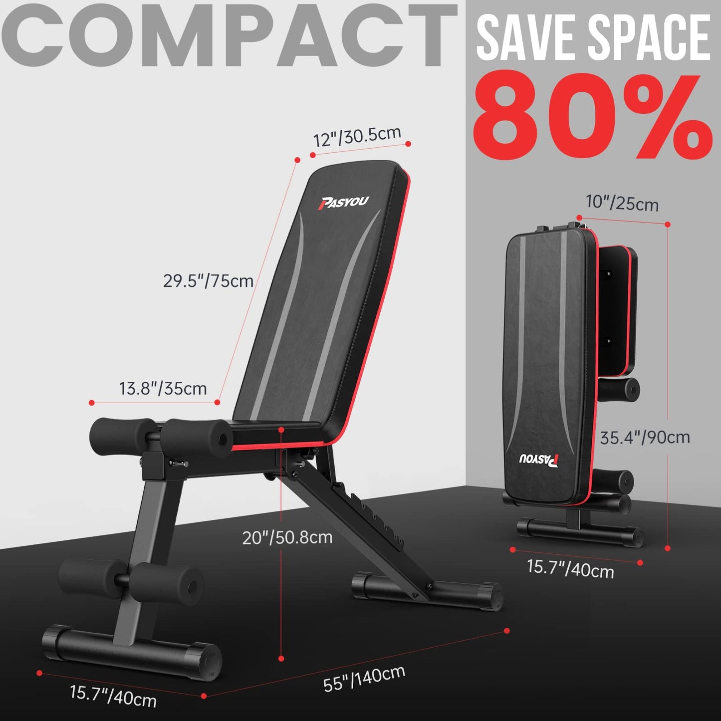 PASYOU Foldable Adjustable Weight Bench, Multifunctional Incline Bench for Full Body Workout, 7 in 1 Fitness Bench for Home or Gym, 230kg Weight Capacity.