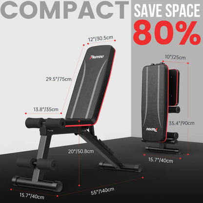 PASYOU Foldable Adjustable Weight Bench, Multifunctional Incline Bench for Full Body Workout, 7 in 1 Fitness Bench for Home or Gym, 230kg Weight Capacity.