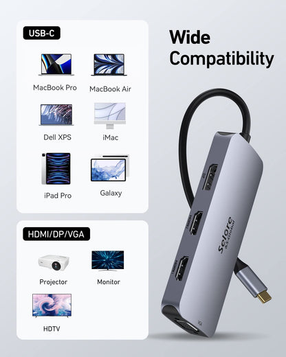Docking Station 2 Monitor, USB C Hub 8 in 1 Laptop Docking Station DisplayPort Adapter with Dual 4K HDMI DP VGA PD100W USB 2.0 USB C data, USBC Multi Monitors compatible with Dell Thinkpad Huawei.