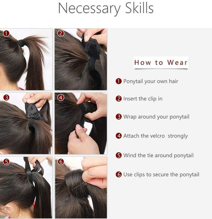 SEGO Clip-in ponytail extensions made of real hair. Curly wavy hairpiece for women. 14" (35cm) long and 80g in black #1-1.