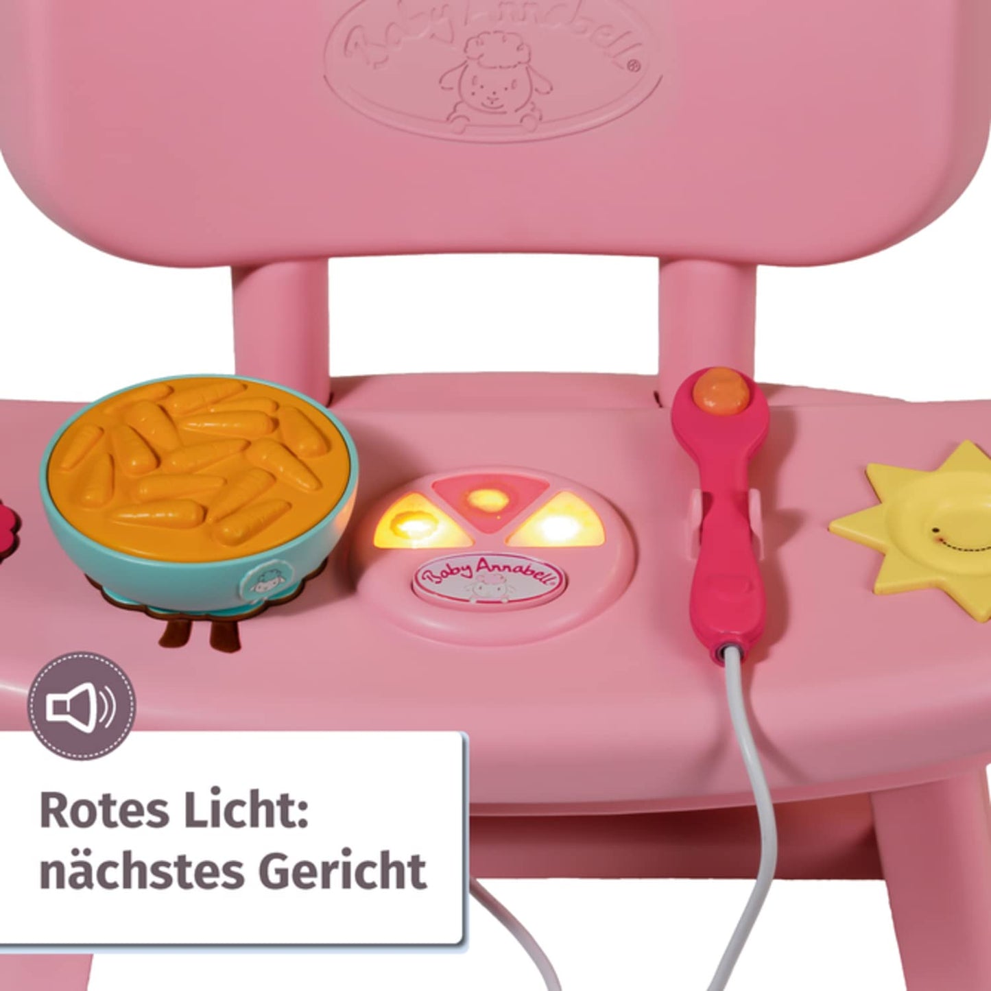 Baby Annabell Lunch Time Table, doll chair and table with light and sound effects, meals, bottle and spoon, for 36 and 43 cm dolls, 701911 Zapf Creation