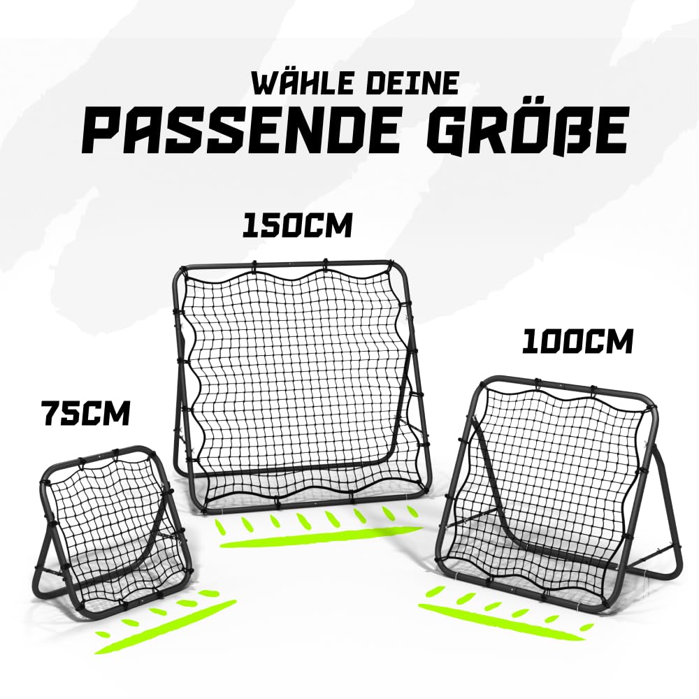 BENTSON rebounder for soccer kids and pros I Incl. spare net I Sturdy frame I Also for handball, volleyball, and basketball I rebound wall I matte black I 100x100 cm