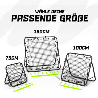 BENTSON rebounder for soccer kids and pros I Incl. spare net I Sturdy frame I Also for handball, volleyball, and basketball I rebound wall I matte black I 100x100 cm