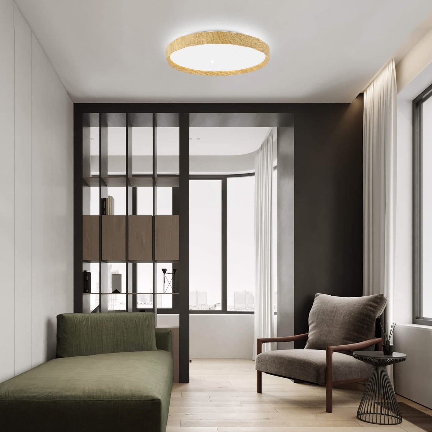 ZMH Ceiling Light LED Ceiling Light Living Room - Living Room Lamp Wood Look Ø40cm Bedroom Ceiling Light 43W Bedroom Lamp Dimmable with Remote Control Kitchen Lamp Boho Hallway Lamp for Kitchen Hallway