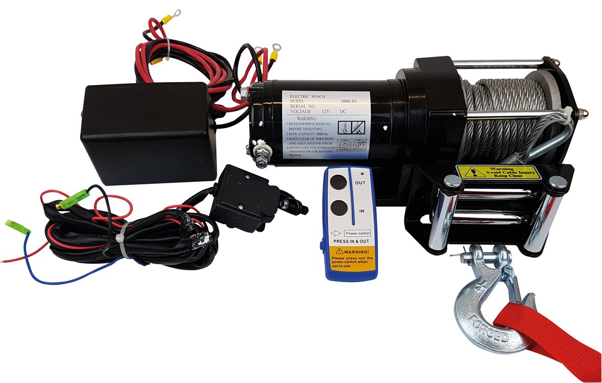 Berger + Schröter 31779 12V winch with steel cable - 2722kg pulling force, wireless remote control & cable remote control, 12m cable, 3-speed gearbox, aluminum cable window for car, quad, ATV, vehicle, buggy.