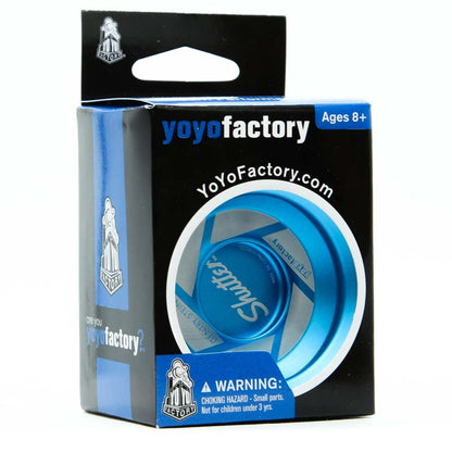 YoYo Factory Shutter Yoyo - Unresponsive professional yoyo made of full metal - Bearing equipped yoyo - Used by world champion Gentry Stein - Toy for kids and adults - Blue.