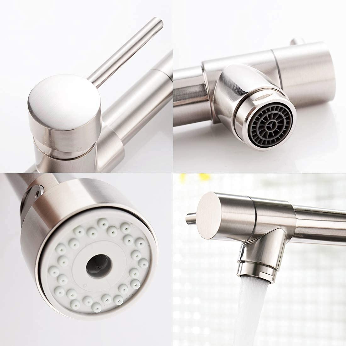 AIMADI Kitchen Faucet with Sprayer 360° Swivel Mixer Tap Pull Down Spring Kitchen Sink Faucet Brushed Nickel Spiral Spring Faucet