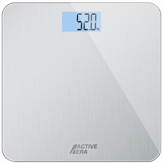 ACTIVE ERA Ultra-Slim Digital Body Weight Scale with precise accuracy and Step-On Technology - Scale made of safety glass and with large LCD display - Steel
