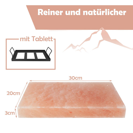 Jopassy 2-Pack XXL Salt Block for Grilling, 20x30x3cm Salt Grill Stones with Iron Plate, Reusable Salt Grill Stone, Original Crystal Salt, Salt Plate for BBQ.