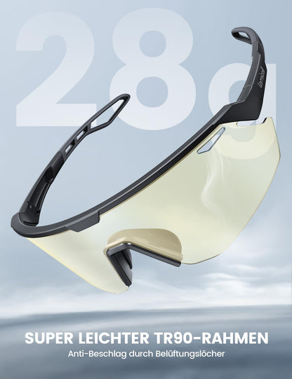 Lamicall cycling glasses for men, quick glasses for women - [3S self-tinting] [28g TR-90 ultralight] cycling sunglasses with adjustable nose pads & temples, UV400 running glasses sports glasses for cycling/running.