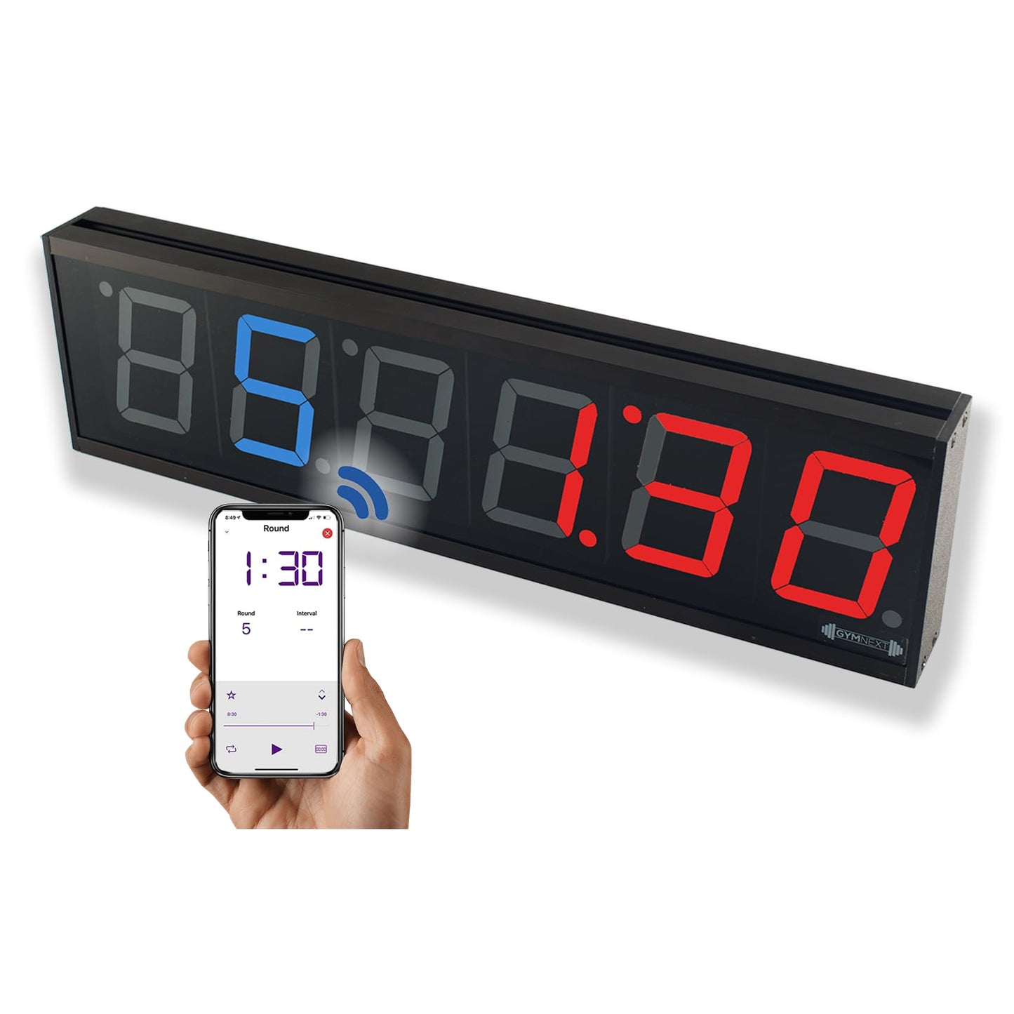 GymNext Flex Timer Wall Clock Digital - Gym Edition - Interval Timer for gym workouts - Control via mobile app using Bluetooth - XXL Wall Clock