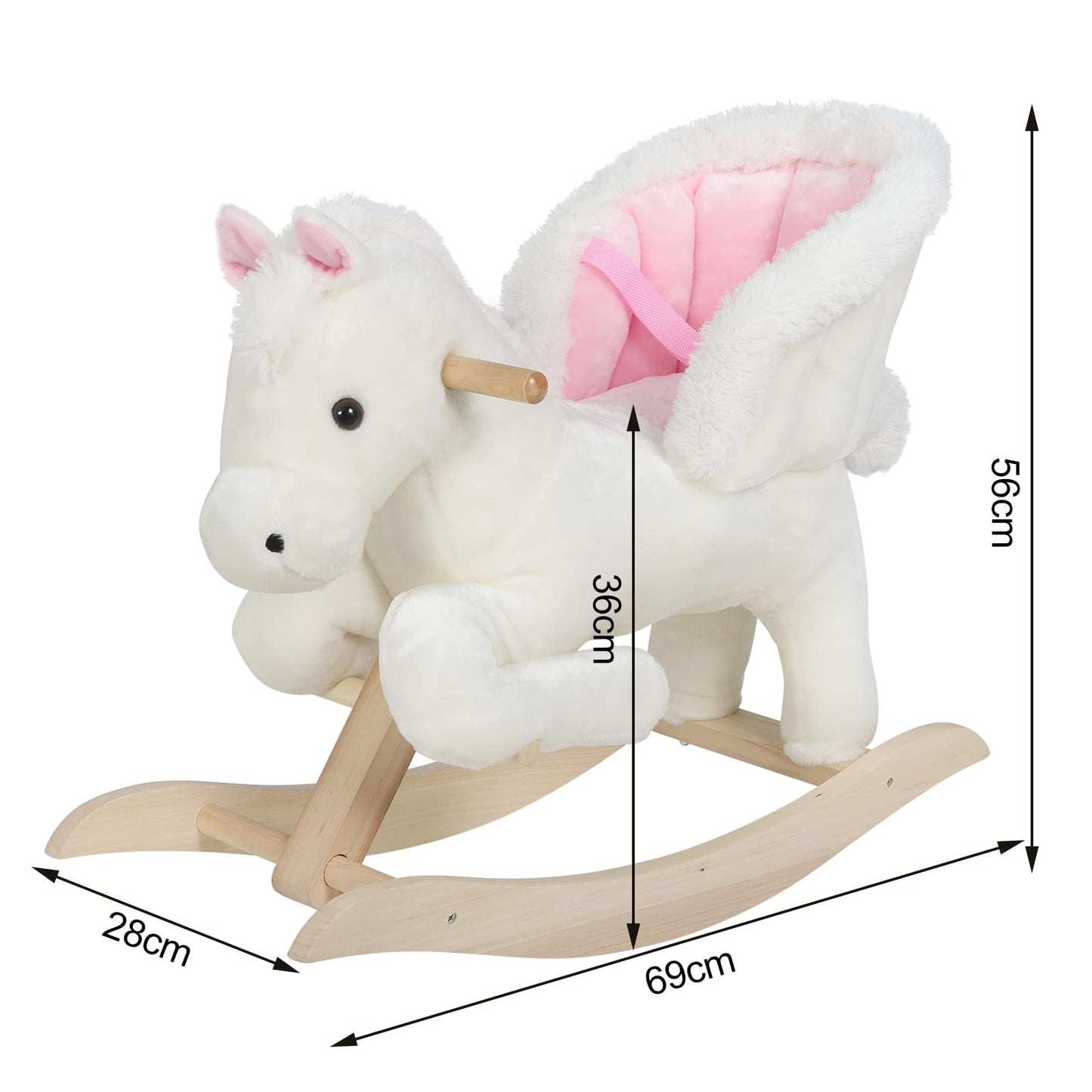 WOLTU Baby Rocking Horse Rocking Animal Rocking Seat Plush Rocking Toy with Strap, PP Cotton, White+Pink