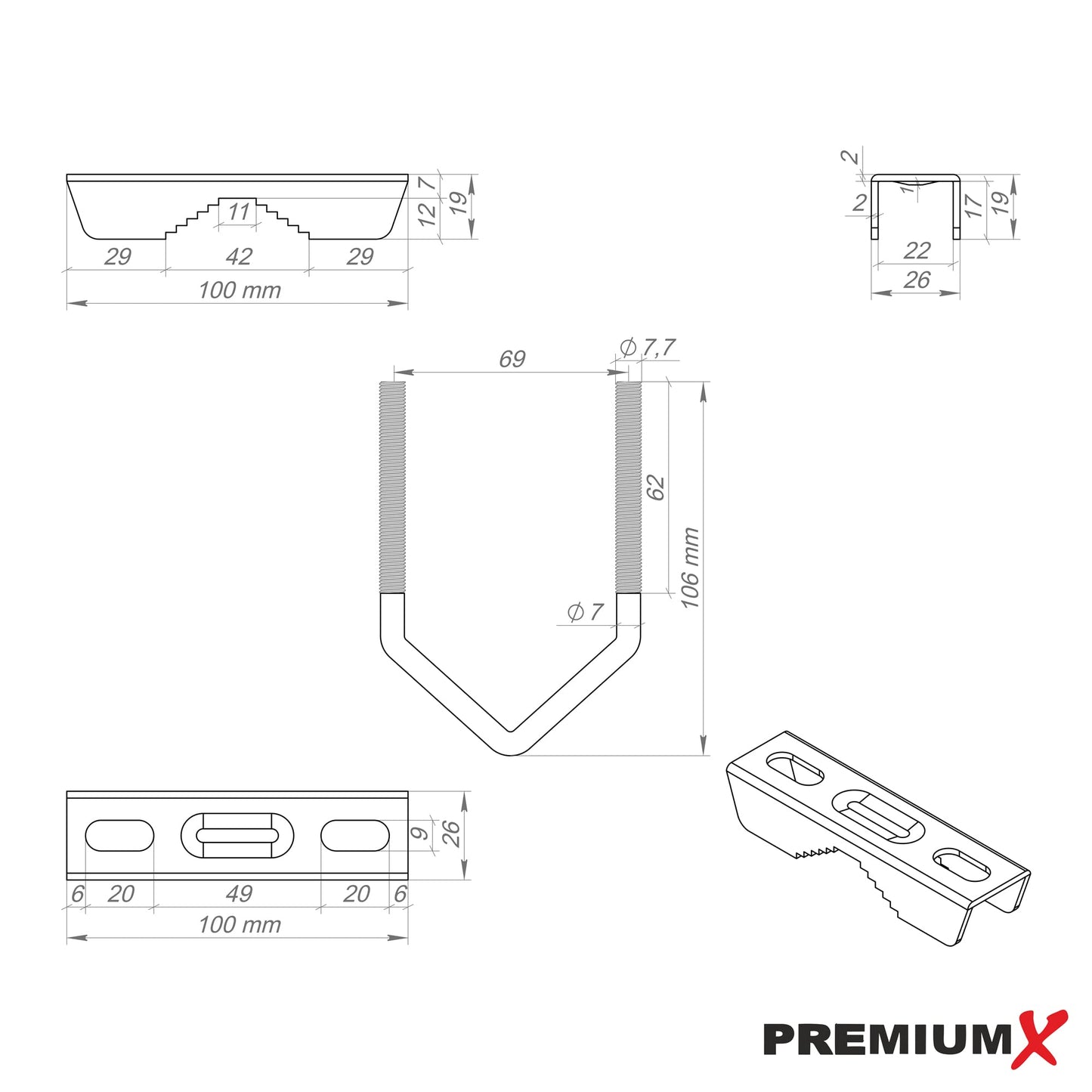 PremiumX 30cm wall bracket 120cm mast steel Ø 38mm with toothed clamps weather station wall mount extra long.