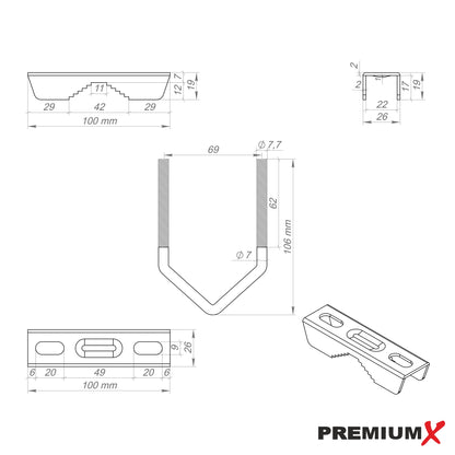 PremiumX 30cm wall bracket 120cm mast steel Ø 38mm with toothed clamps weather station wall mount extra long.