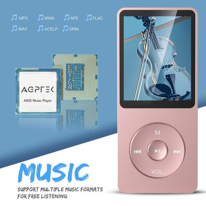 AGPTEK MP3 Player, 8GB/16GB MP3 Player 70 hours playback time MP3 Player (8GB, Rose Gold)