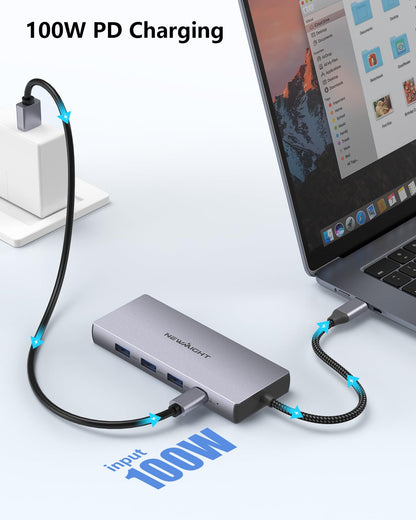 Laptop Docking Station Dual Monitor, Newmight Dual HDMI Adapter for 2 monitors with 2 HDMI 4K, 1 Gbps Ethernet, PD 100W Charging, 3 USB 3.0, SD/TF Reader, USB C Docking Station for HP/Dell.