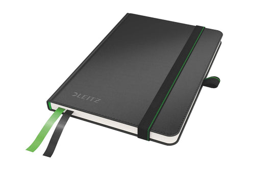 Leitz Complete Quality Notebook A6 lined, 160 pages, 80 sheets, hardcover with high-quality cover, 100 g/m² paper FSC certified, closure, bookmark, pen loop, black, 44800095