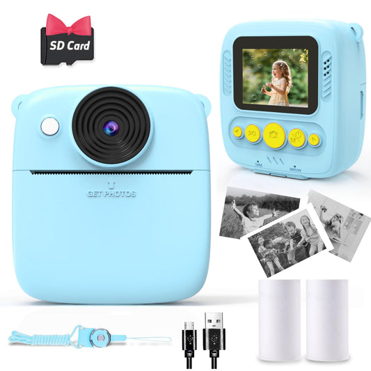 NUOTUN Instant Camera for Kids, Kids Camera with Photo Printing, 2.0 Inch HD Screen, 8X Zoom, 1080P Digital Camera with Printing Paper & Card, Kids Camera Gift for Girls & Boys 3-12 Years (Blue)