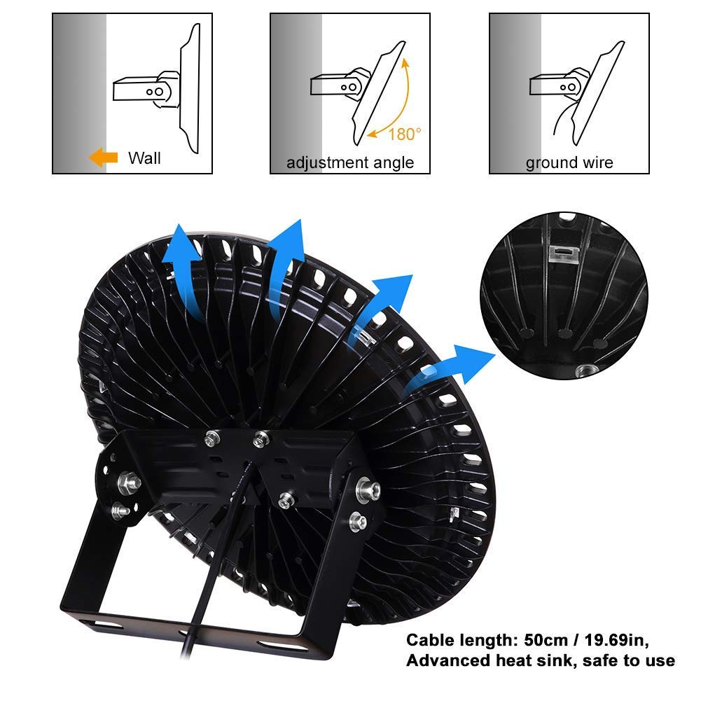 LED industrial lamp, 200W LED high bay light industrial warehouse lighting workshop lighting chandelier, beam angle 120°, German optical PC lens