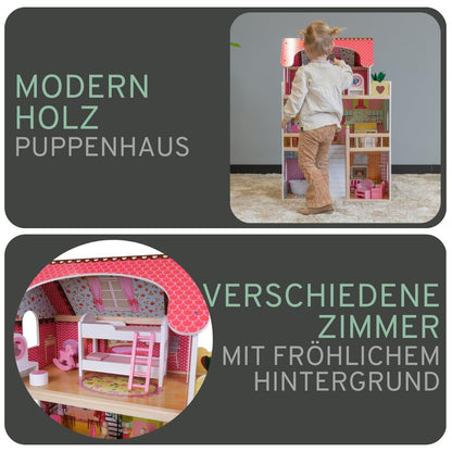Bandits & Angels Wooden Dollhouse Pink House of Angels for ages 3 and up 90 cm tall - Includes 16 furniture pieces - With sound - Dollhouse - Doll toy