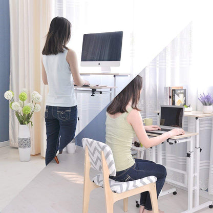 Sogesfurniture adjustable height computer desk laptop table with wheels, mobile desk PC table notebook table laptop stand for home and office, oak