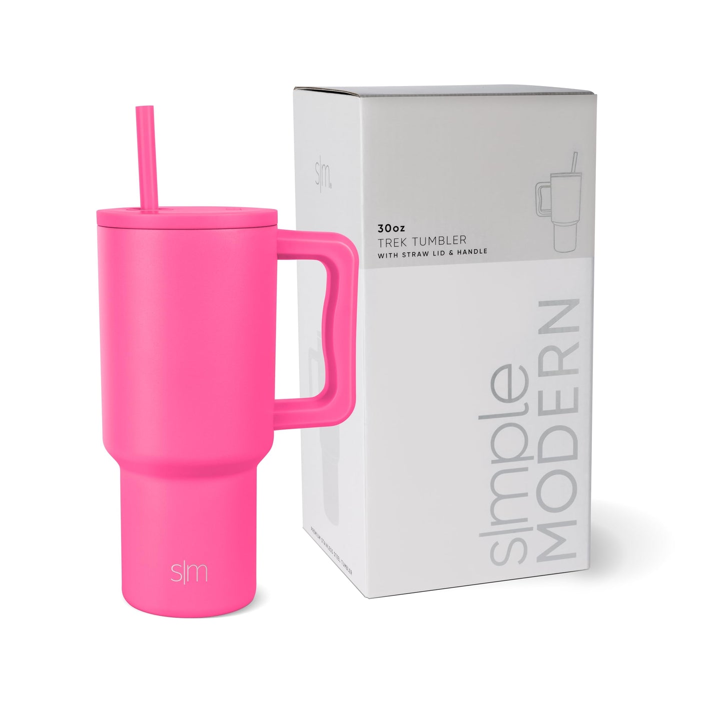 Simple Modern Thermo Cup with Straw and Handle | Insulated Stainless Steel Drinking Cup Iced Coffee Travel Mug | Gifts for Women and Men | Trek | 890ml | Raspberry Vibes