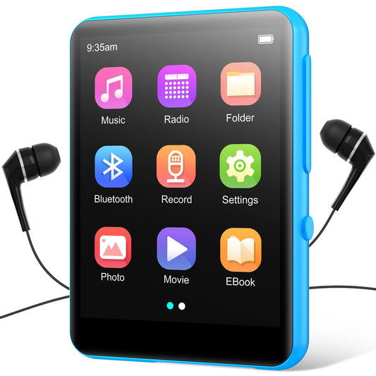 64GB MP3 player with Bluetooth 5.3, lively portable HiFi sound music player, 2.4 inch color screen, built-in HD speaker, FM radio, voice recording, E-book, up to 128GB TF card
