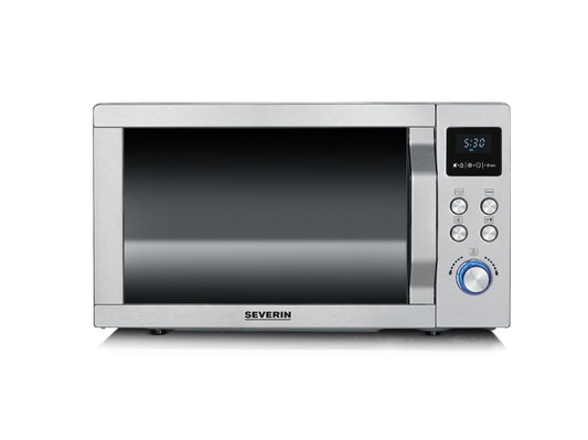 SEVERIN microwave with grill and hot air function 3-in-1, for thawing, steaming and heating, microwave with turntable, brushed stainless steel/silver, MW 7774