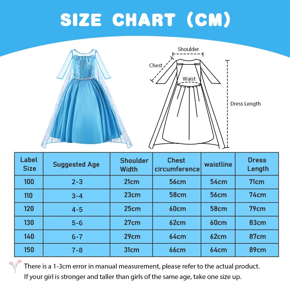 Vicloon ELSA Princess Costume Kids Deluxe Fancy Blue Dress, Accessories for Girls, Christmas Dress-Up Carnival Party Halloween Festival-Blue
