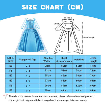 Vicloon ELSA Princess Costume Kids Deluxe Fancy Blue Dress, Accessories for Girls, Christmas Dress-Up Carnival Party Halloween Festival-Blue