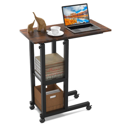 PIPIPOXER Side Table with Wheels, 60x30 cm Coffee Table with Wheels, Adjustable Height 69-90 cm Laptop Desk, Laptop Table with 360-degree Rotating Wheels for Living Room, Wood.