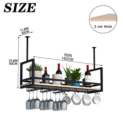 DSVONAUS Ceiling Wine Rack, Hanging Wine Glass Rack made of Metal, 140cm Bar Display Wine Storage Holder, Industrial Ceiling Rack Hanging for Bar Restaurant Cafe Kitchen