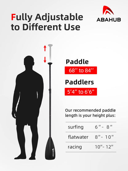 Abahub SUP Paddle Aluminum Adjustable Stand Up Paddle for Paddleboard, Aluminum Alloy PU-Coated Shaft 172-213cm Plastic Nylon Blade