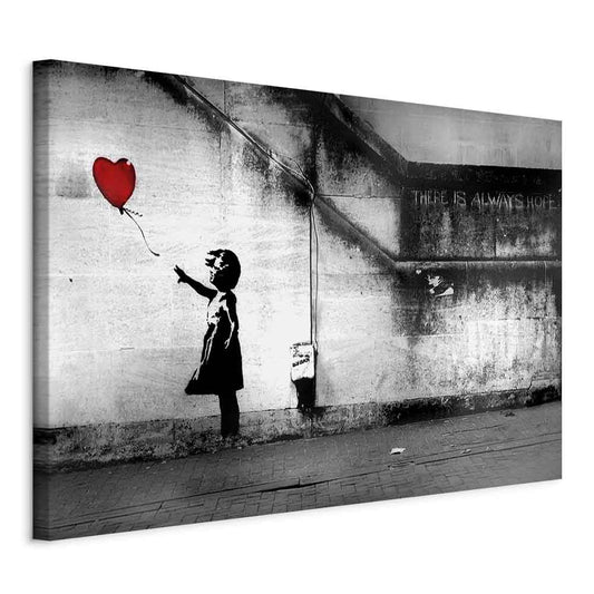 B&D XXL - Wall art XXL Banksy Girl with red Balloon 120x80 cm 1 piece canvas wall decor picture Large wall decoration Living room Bedroom Art prints Wall art There is Always Hope i-C-0113-b-a.