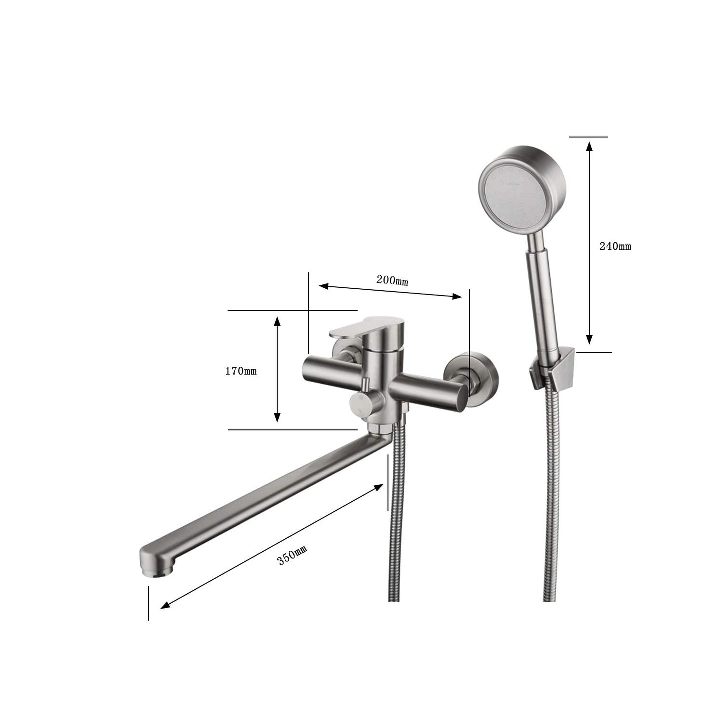 HomeLava Bathtub Faucet Wall Mounted Bath Shower Set Tub Mixer with Hand Shower Tub Faucet Bathroom Faucets Shower Mixer Brushed Stainless Steel for Shower Bathtub
