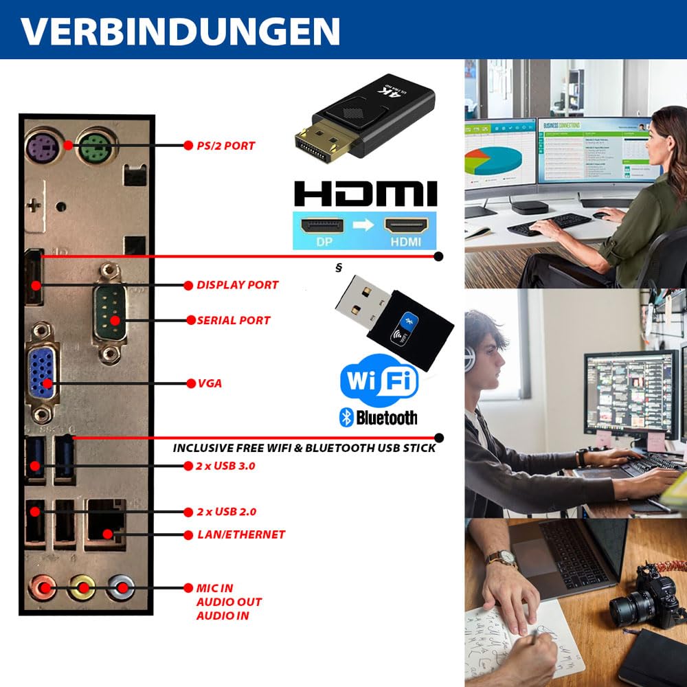 Intel i7 - Business Office Multimedia Computer with 3 years warranty! | 16GB RAM | 512GB SSD | USB3.0 | Windows 11 Prof. 64-Bit | WiFi 600 and Bluetooth 5
