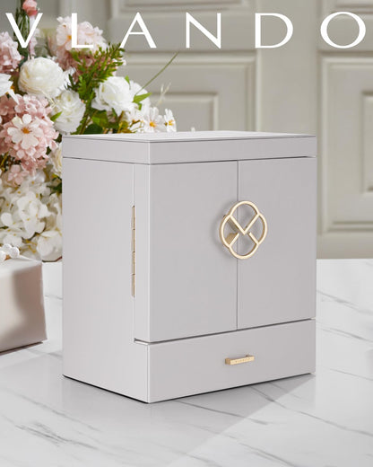 Vlando Jewelry Box Large, French Jewelry Case 6 Levels, Jewelry Organizers Large XXL with Mirror, Drawers, Jewelry Storage for Women, Jewelry Box for Earrings, Necklaces, Watches