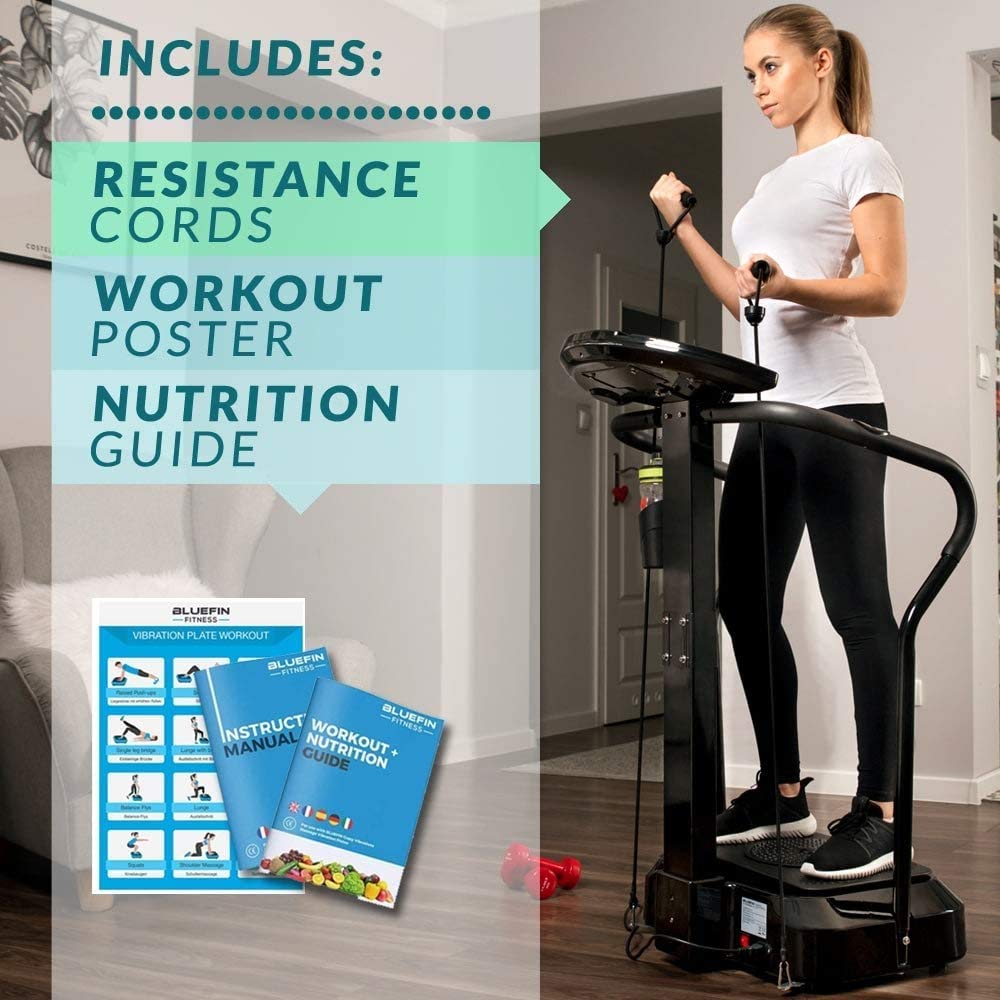 Bluefin Fitness Vibration Plate Pro Model | Enhanced design with quiet motors and built-in speakers, Black
